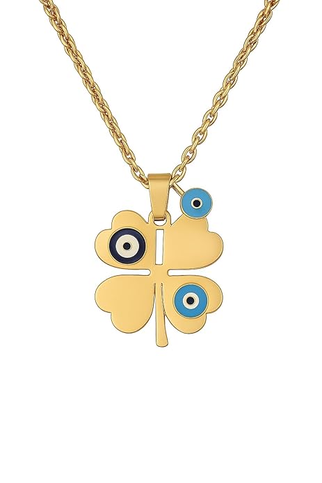 Turkish Blue Evil Eye Clover Heart Necklace Emerosa Jewellery