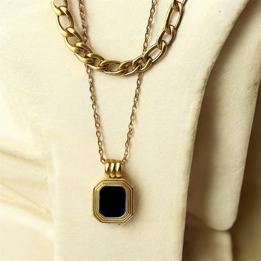 Black layered chain pendant necklace, waterproof and anti-tarnish, minimalist fashion jewelry, perfect for daily wear