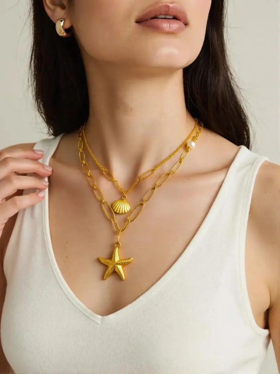 Starfish Couch Turtle Pendant Double Layered Necklace Emerosa Jewellery