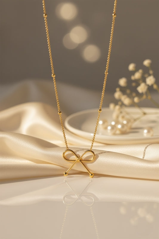 Trendy bow necklace anti tarnish waterproof minimal jewellery for women