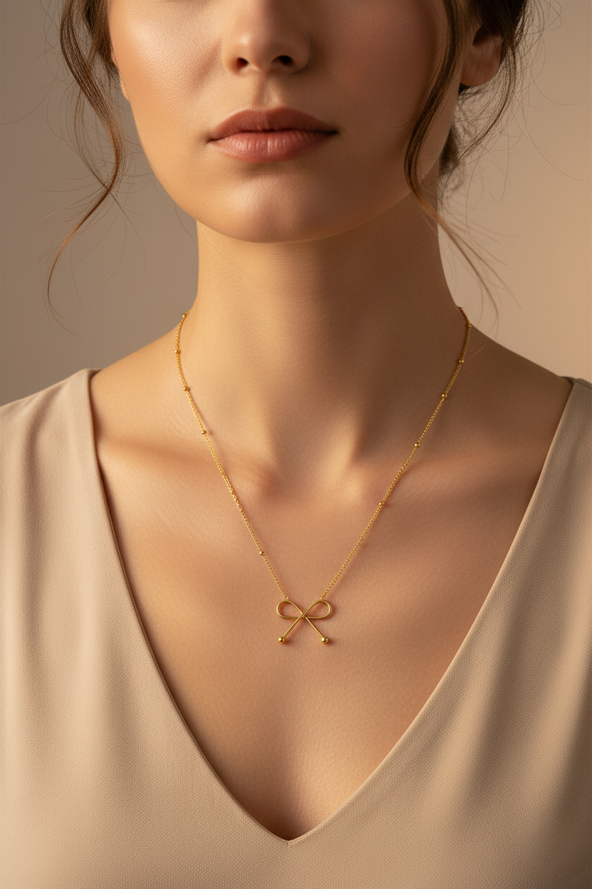 Elegant gold bow necklace for women trendy anti tarnish jewellery