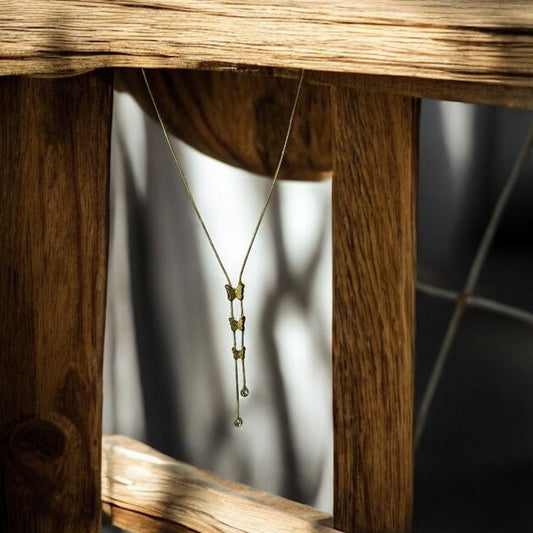 Butterfly Long Chain Gold Necklace Emerosa Jewellery
