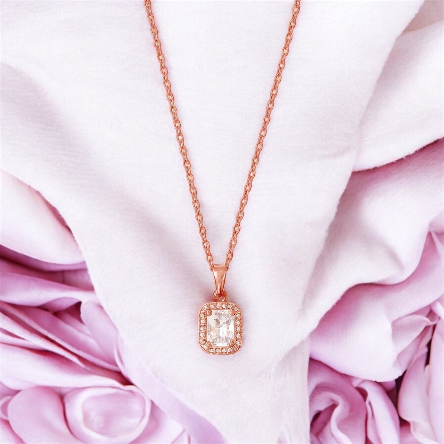 Auric Frame Solitaire Rose Gold Necklace Emerosa Jewellery
