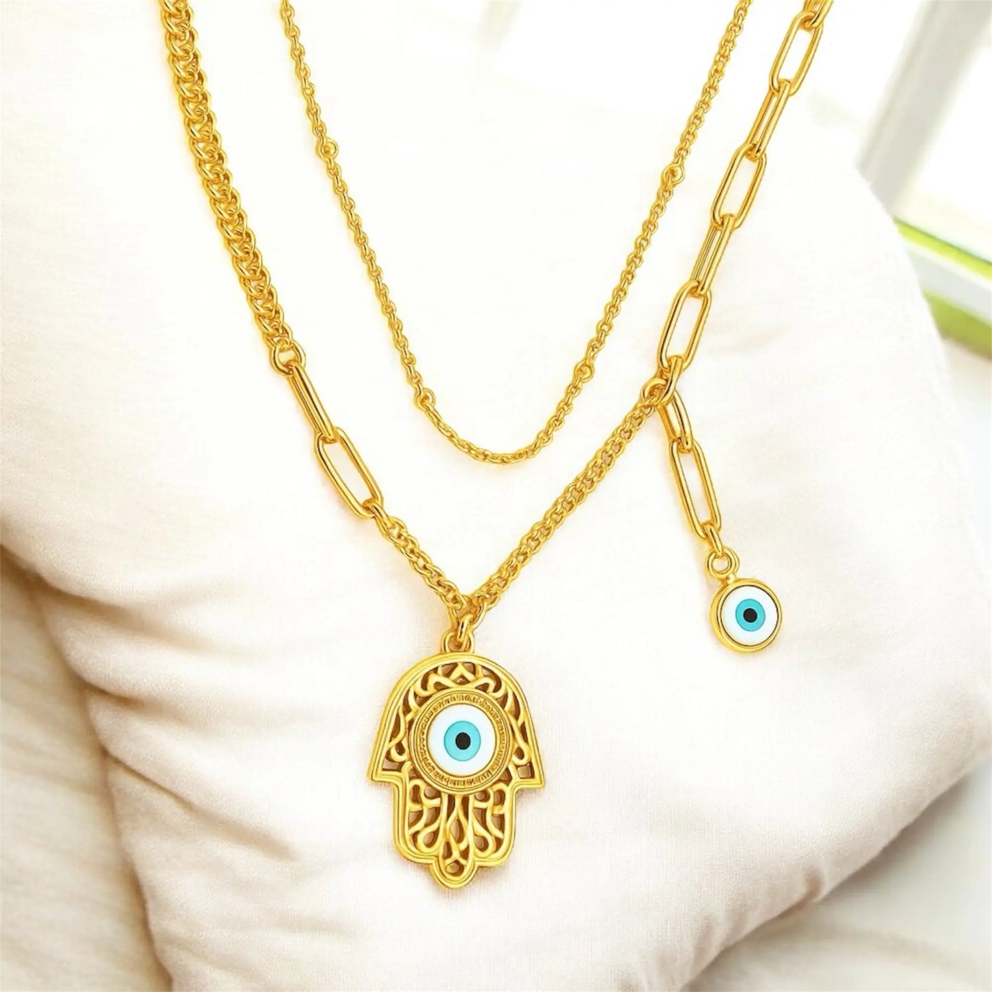 Lucky Hamsa Evil eye Double layered Necklace Emerosa Jewellery