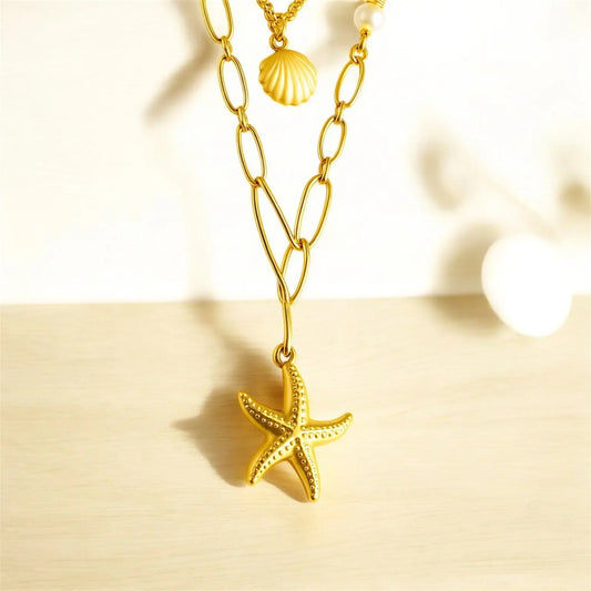 Starfish Couch Turtle Pendant Double Layered Necklace Emerosa Jewellery