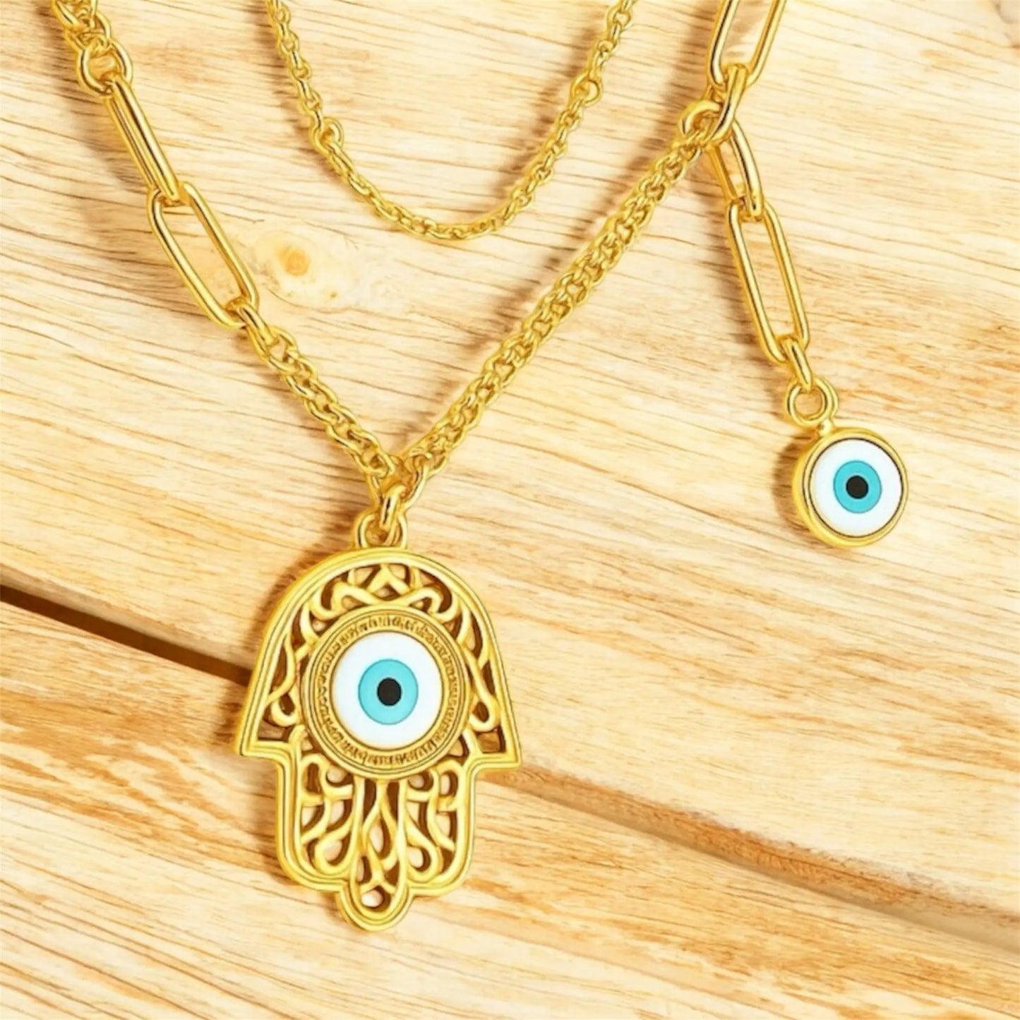 Lucky Hamsa Evil eye Double layered Necklace Emerosa Jewellery