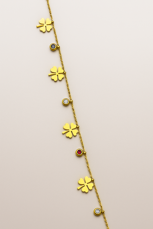Gold four leaf charm bracelet lucky clover jewellery for women